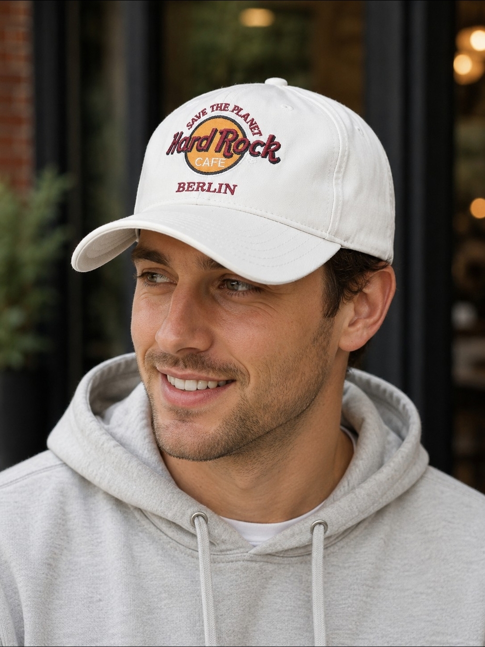 Vintage Hard Rock Cafe Berlin White Snapback Hat Cap Save The Planet